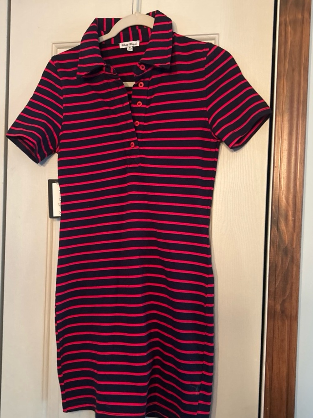 White Birch Navy and Hot Pink Striped Polo Dress